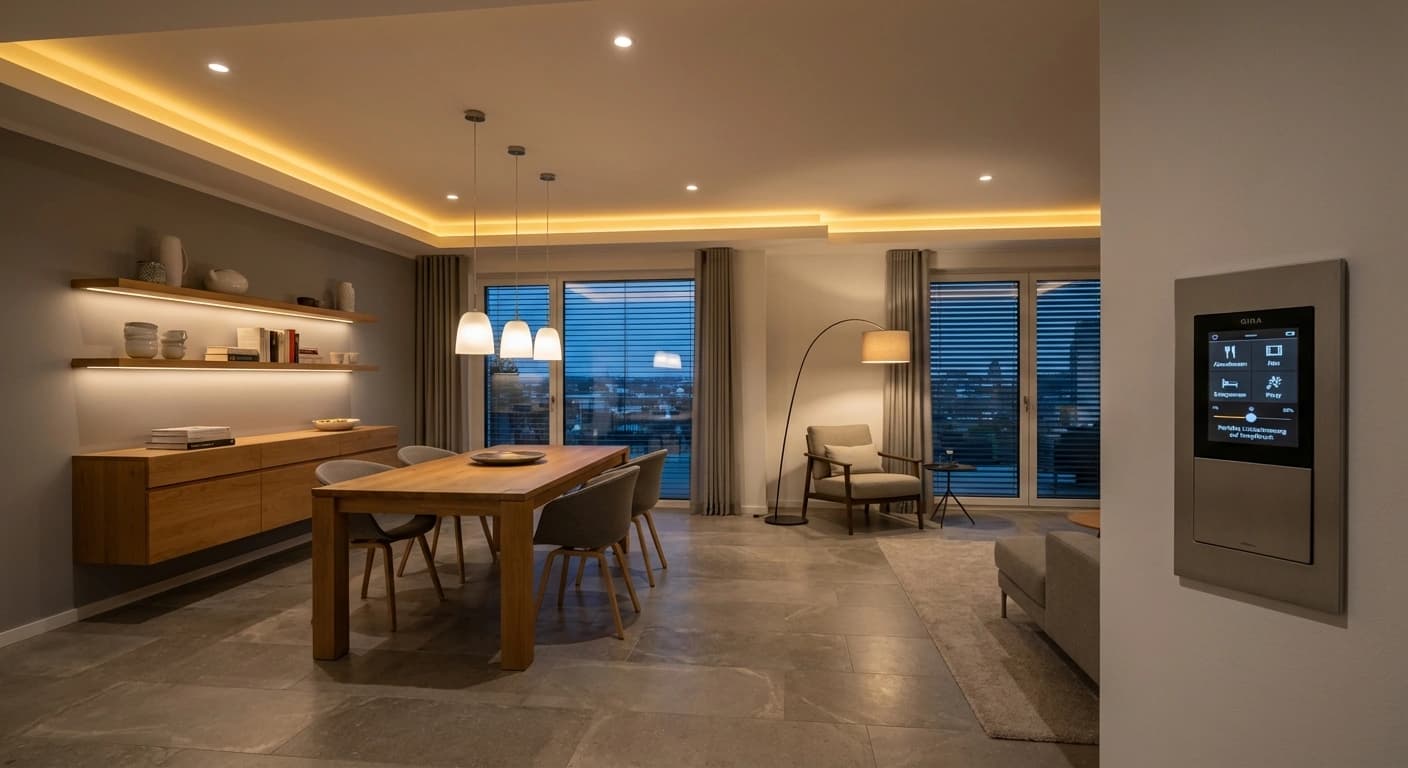 Intelligente Beleuchtungssteuerung im Wohnzimmer